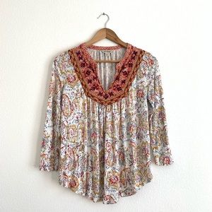 SALE 💕 Lucky Brand Boho Paisley Top Embroidered